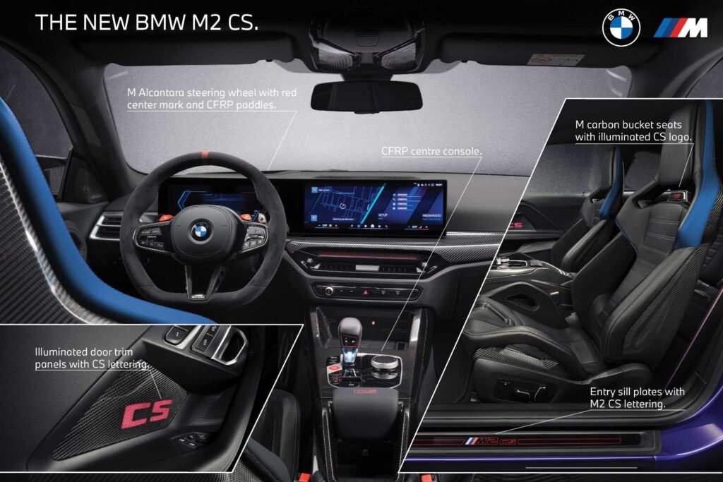 Interior del BMW M2 CS 2025 con fibra de carbono y detalles M | EUROPA COCHE