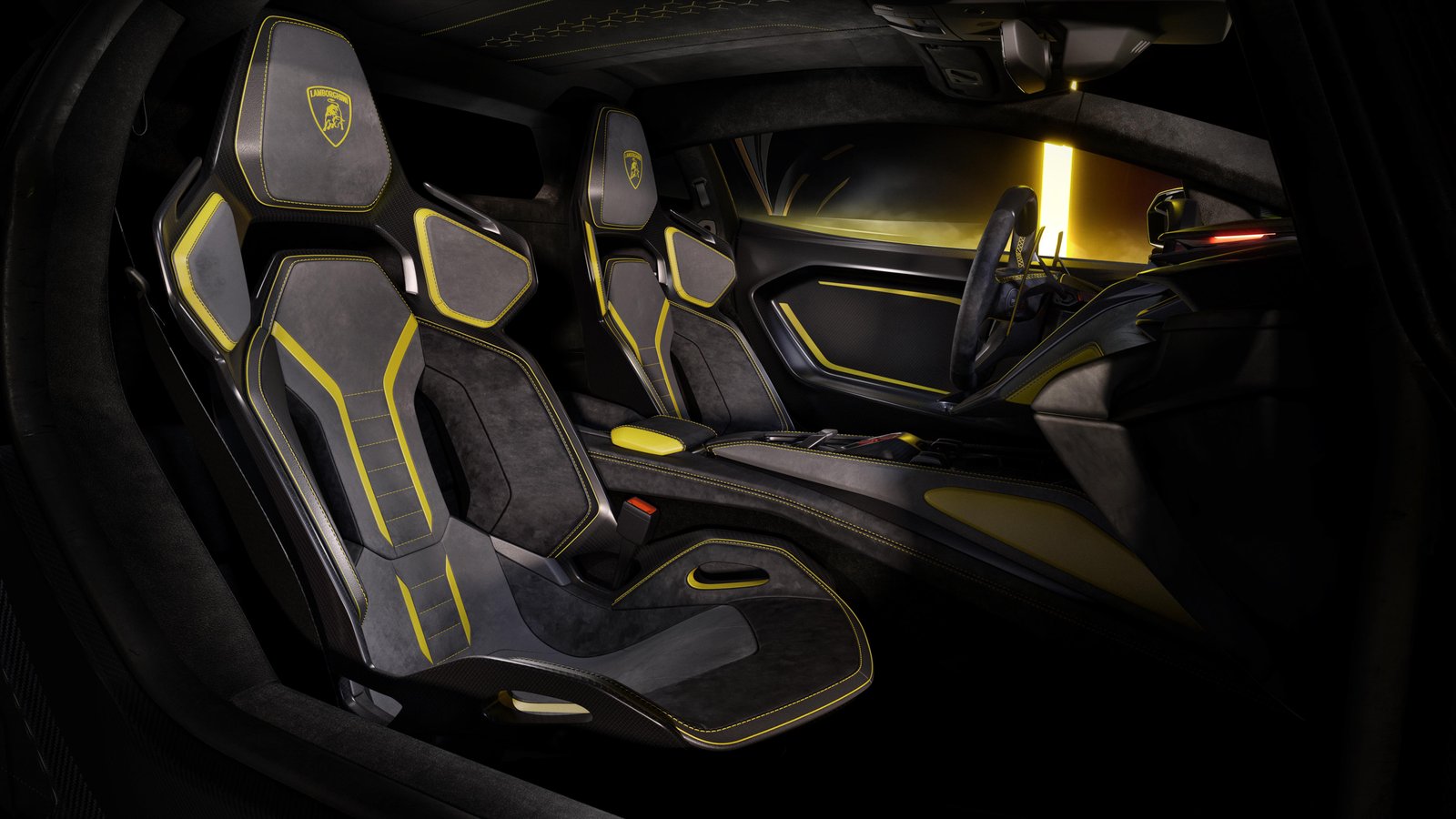 Interior del Lamborghini Fenomeno, destacando los asientos baquet en fibra de carbono y cuero, junto con acabados de alta calidad que reflejan la elegancia y exclusividad del habitáculo.