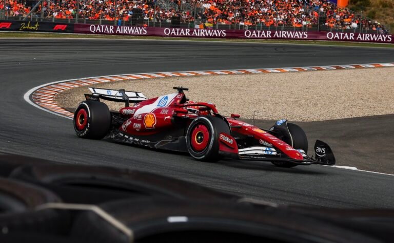 Charles Leclerc y Lewis Hamilton tras un difícil GP de Zandvoort 2025, donde ambos pilotos de Ferrari quedaron fuera de puntos y la Scuderia apunta a Monza.