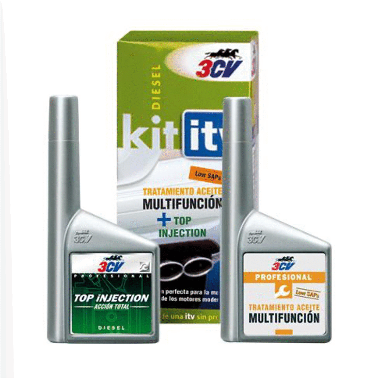Kit ITV Diésel Low SAP’s: limpia inyectores, mejora la combustión, reduce humos y hollín, optimiza compresión y protege el motor. ITV sin problemas y mayor rendimiento. Europa Coche