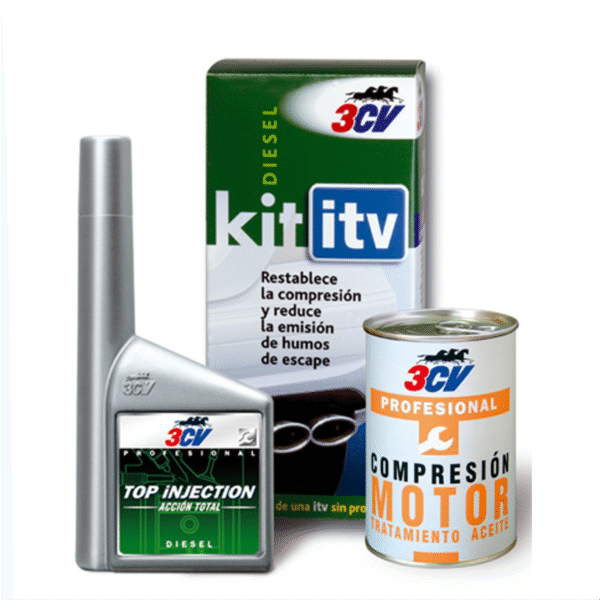 Kit ITV Diésel Acción Total: limpia inyectores, mejora combustión, reduce humos, restaura compresión y evita fugas. ITV aprobada y motor más potente.