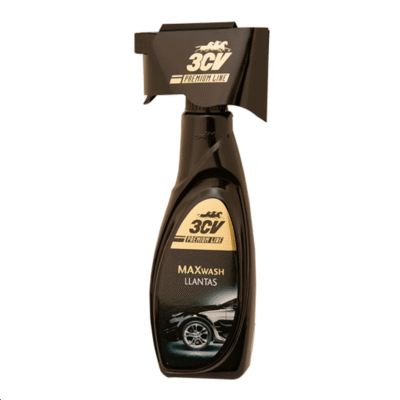 Imagen del envase MAXWASH Llantas 500 ml, especialmente formulado para limpiar llantas de acero y aluminio, eliminando polvo de frenos, residuos de goma, aceites y contaminación urbana. Producto profesional para un acabado limpio y brillante.